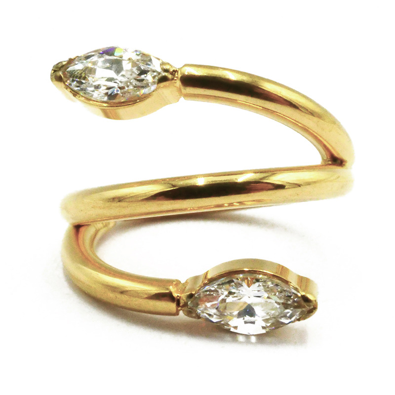 Anneau Charnière Titane PVD Gold Stérile motif Serpent Strass Blanc | Itc