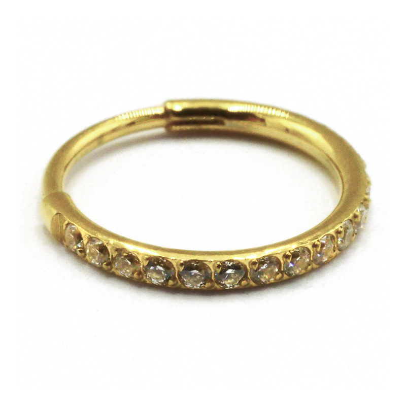 Anneau Charnière Nez Titane PVD Gold Stérile motif Strass Blanc | Itc