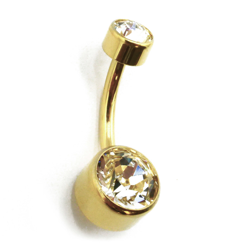 Banane Titane PVD Gold Interne Stérile à Boules 5 / 8 mm Double Strass | Itc