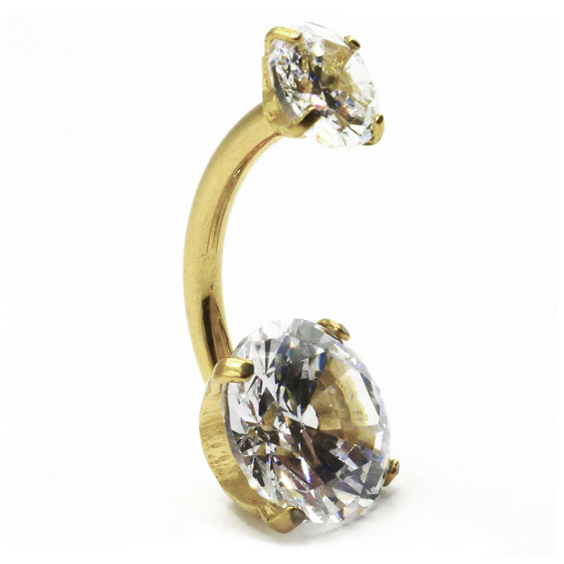 Banane Titane PVD Gold Interne Stérile à Boules 5 / 8 mm Double Strass Griffé |