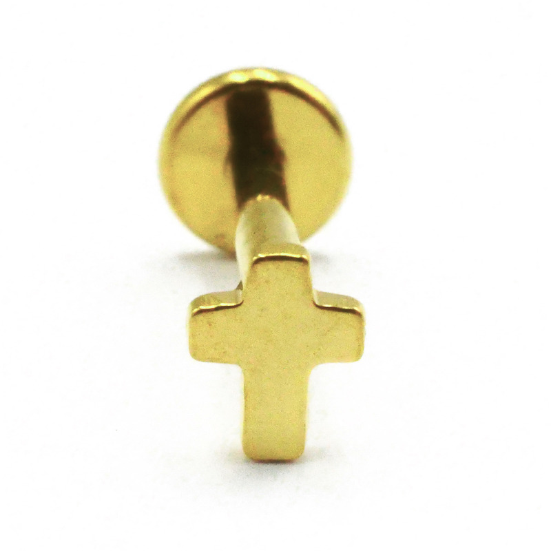 Labret Titane PVD Gold Interne Stérile motif Croix | Itc