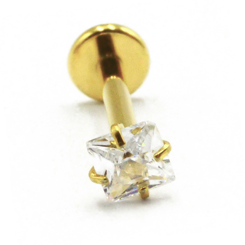 Labret Titane PVD Gold Filetage Interne Stérile motif Griffé Carré | Itc