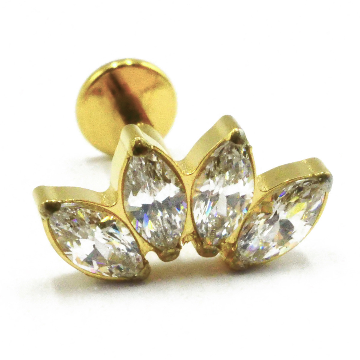 Labret Titane PVD Gold Interne Stérile motif marquise 4 Strass | Itc