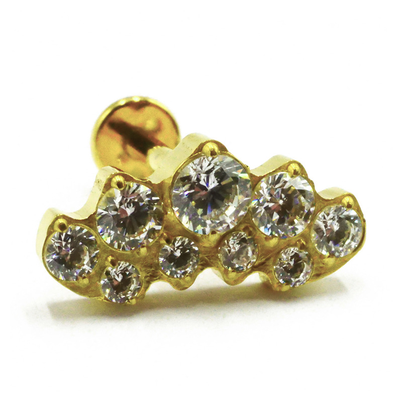 Labret Titane PVD Gold Interne Stérile motif Flamme de Strass | Itc