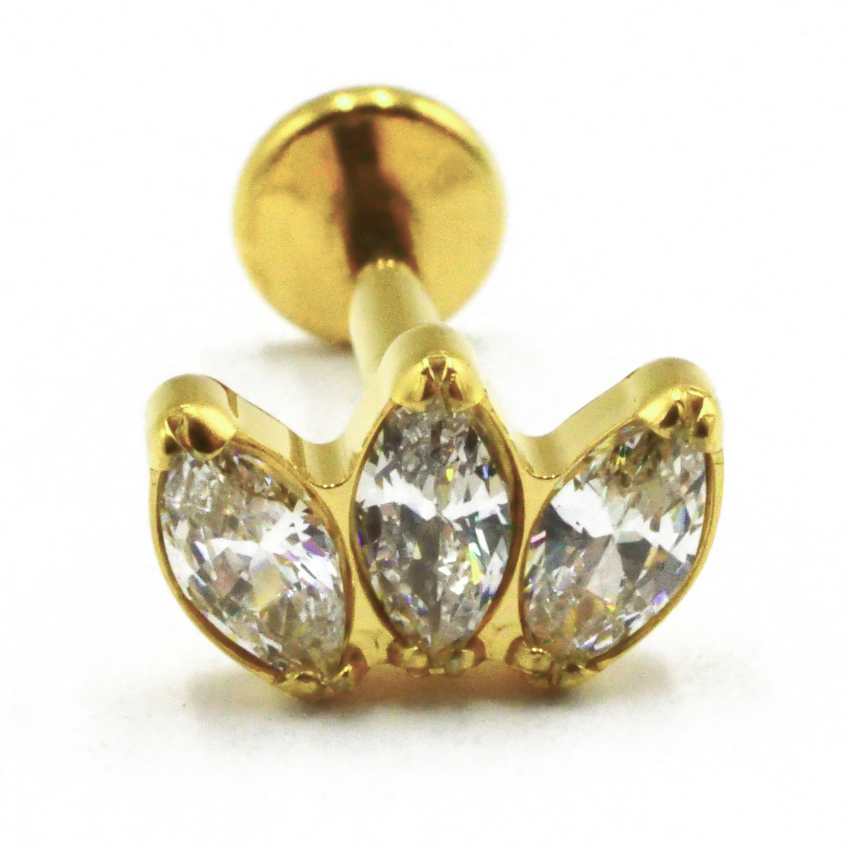 Labret Titane PVD Gold Interne Stérile motif Marquise 3 Strass | Itc