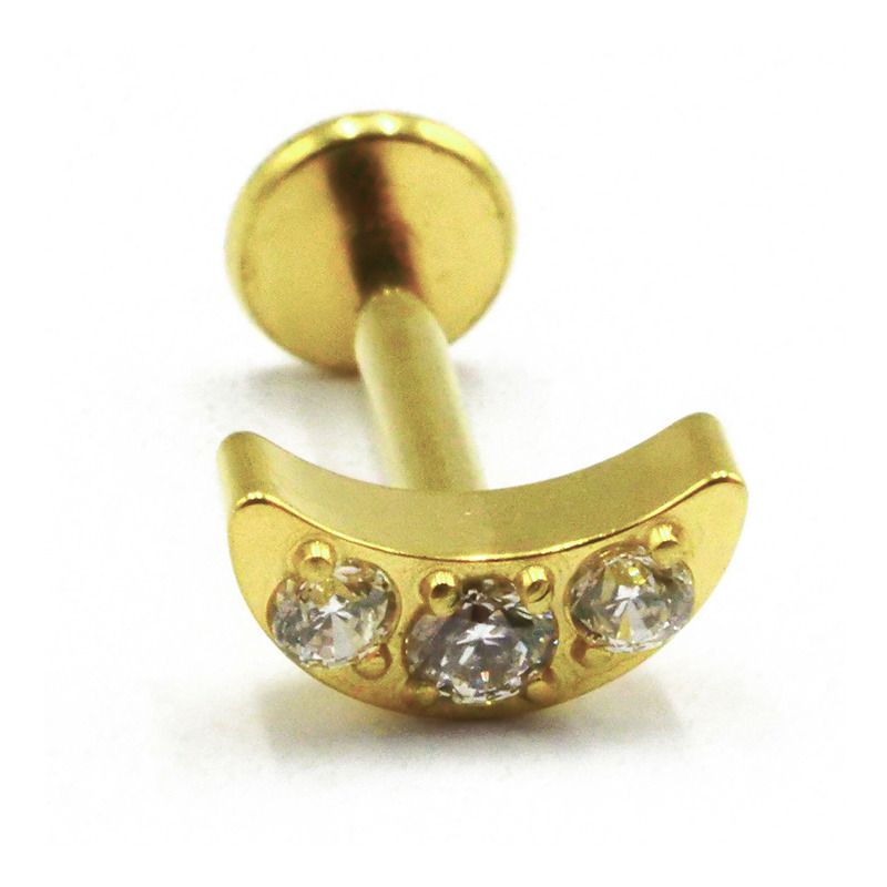 Labret Titane PVD Gold Interne Stérile motif Lune à Strass | Itc