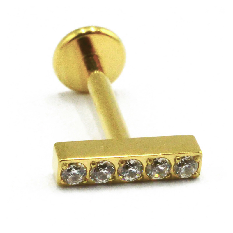Labret Titane PVD Gold Interne Stérile motif Barre 5 Strass | Itc