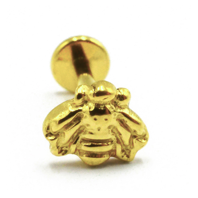 Labret Titane PVD Gold Interne Stérile motif Abeille | Itc