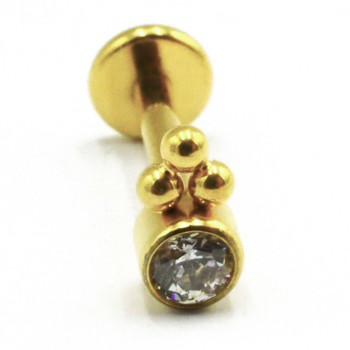 Labret Titane PVD Gold Interne Stérile motif 3 Billes Strass Blanc | Itc