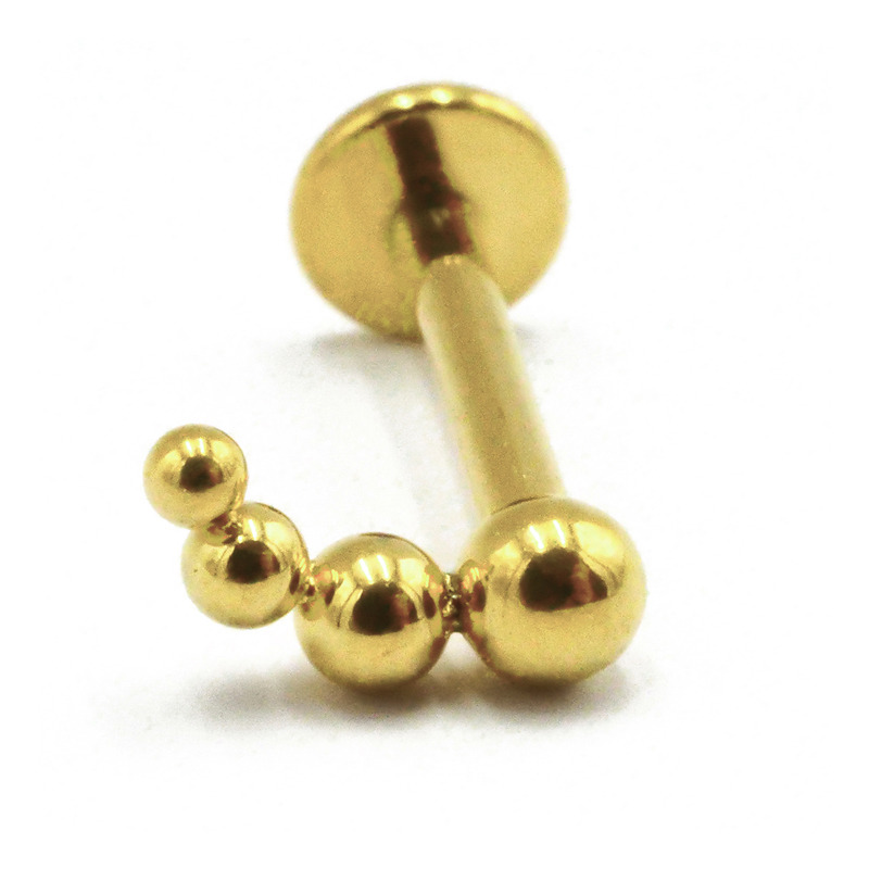 Labret Titane PVD Gold Interne Stérile motif 4 Billes Courbes | Itc