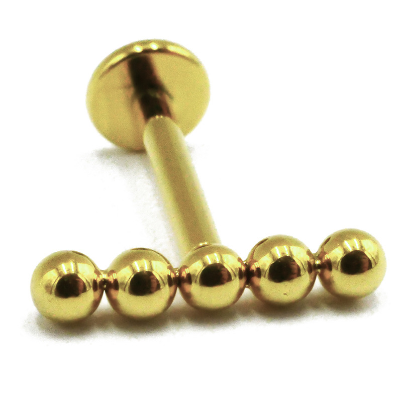 Labret Titane PVD Gold Interne Stérile motif 5 Billes Droites | Itc
