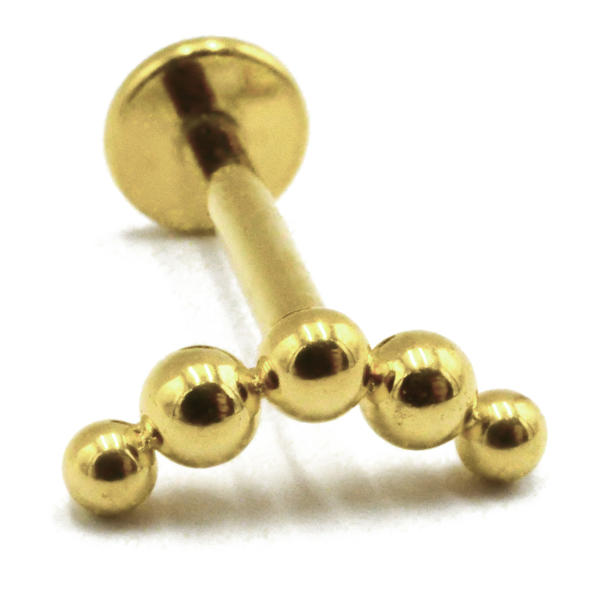 Labret Titane PVD Gold Interne Stérile motif 5 Billes Courbés | Itc