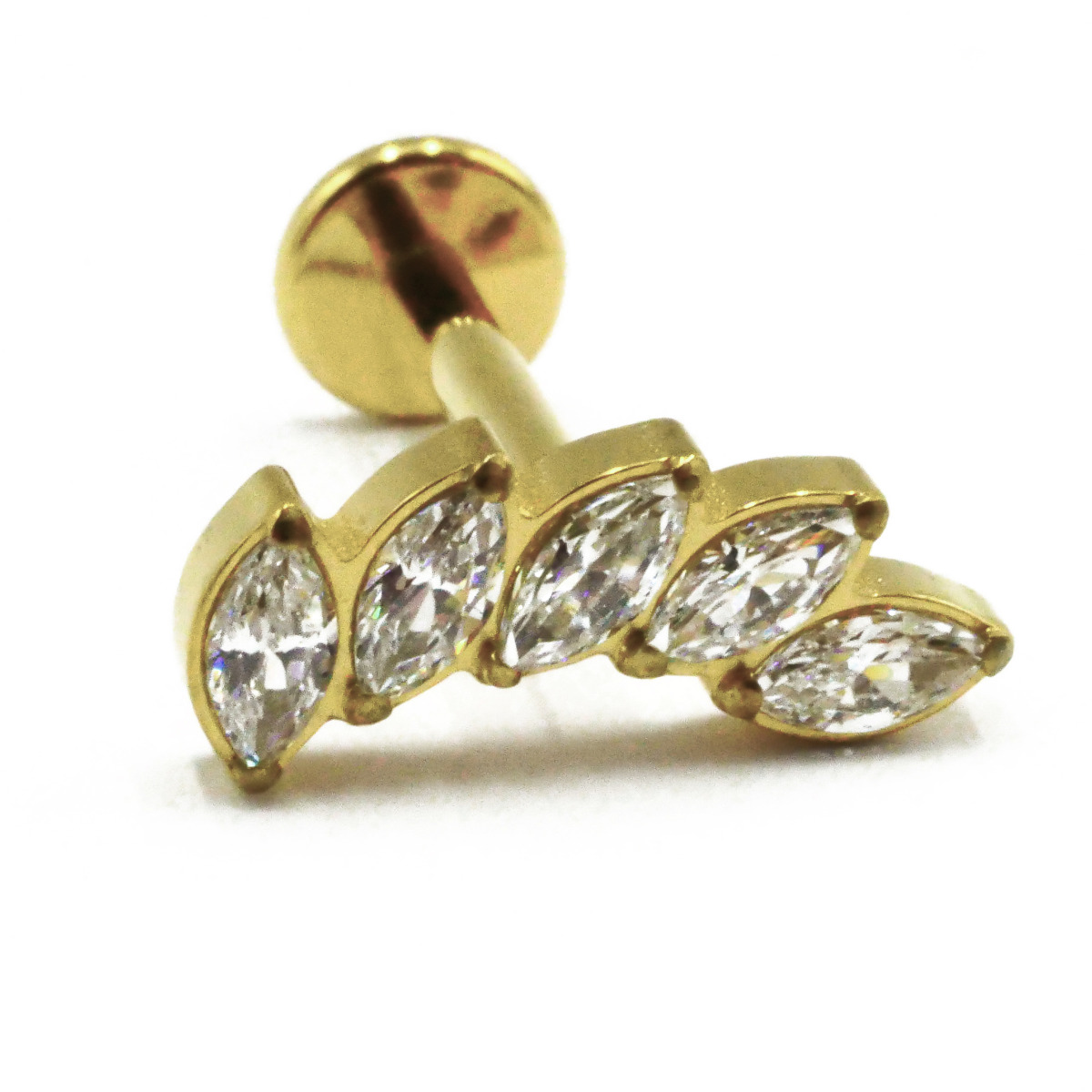 Labret Titane PVD Gold Interne Stérile motif Marquise 5 Strass Blanc | Itc