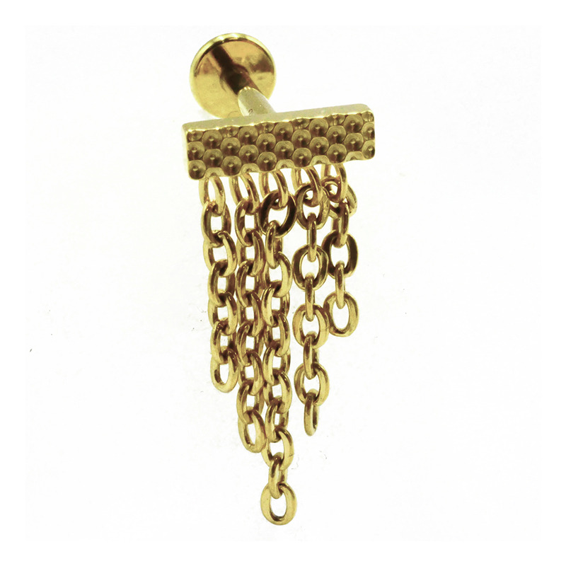 Labret Titane PVD Gold Interne Stérile motif 5 Chainette | Itc