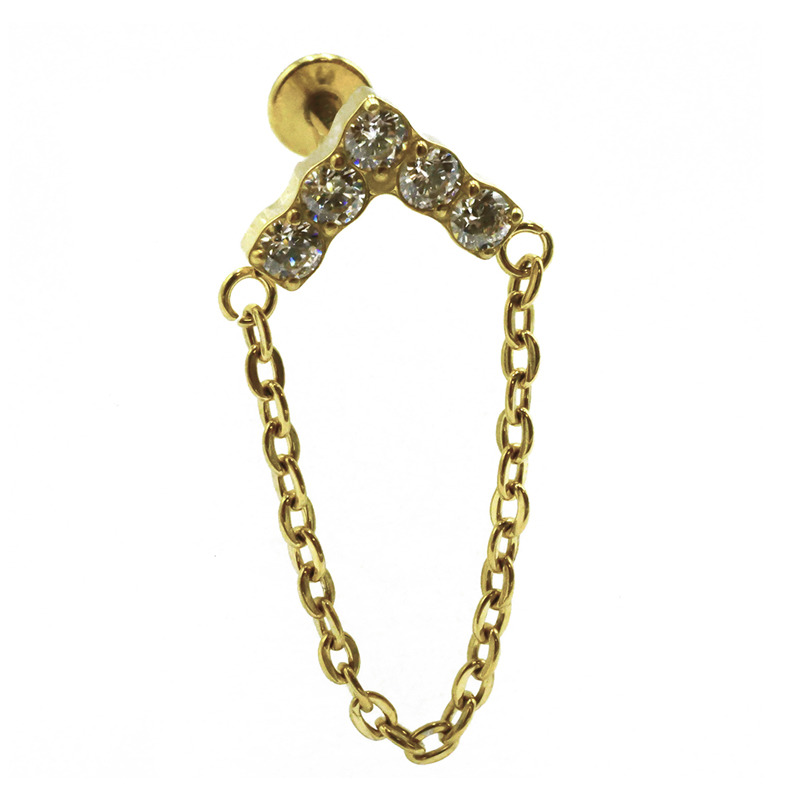 Labret Titane PVD Gold Interne Stérile motif Chevron à Chainette | Itc