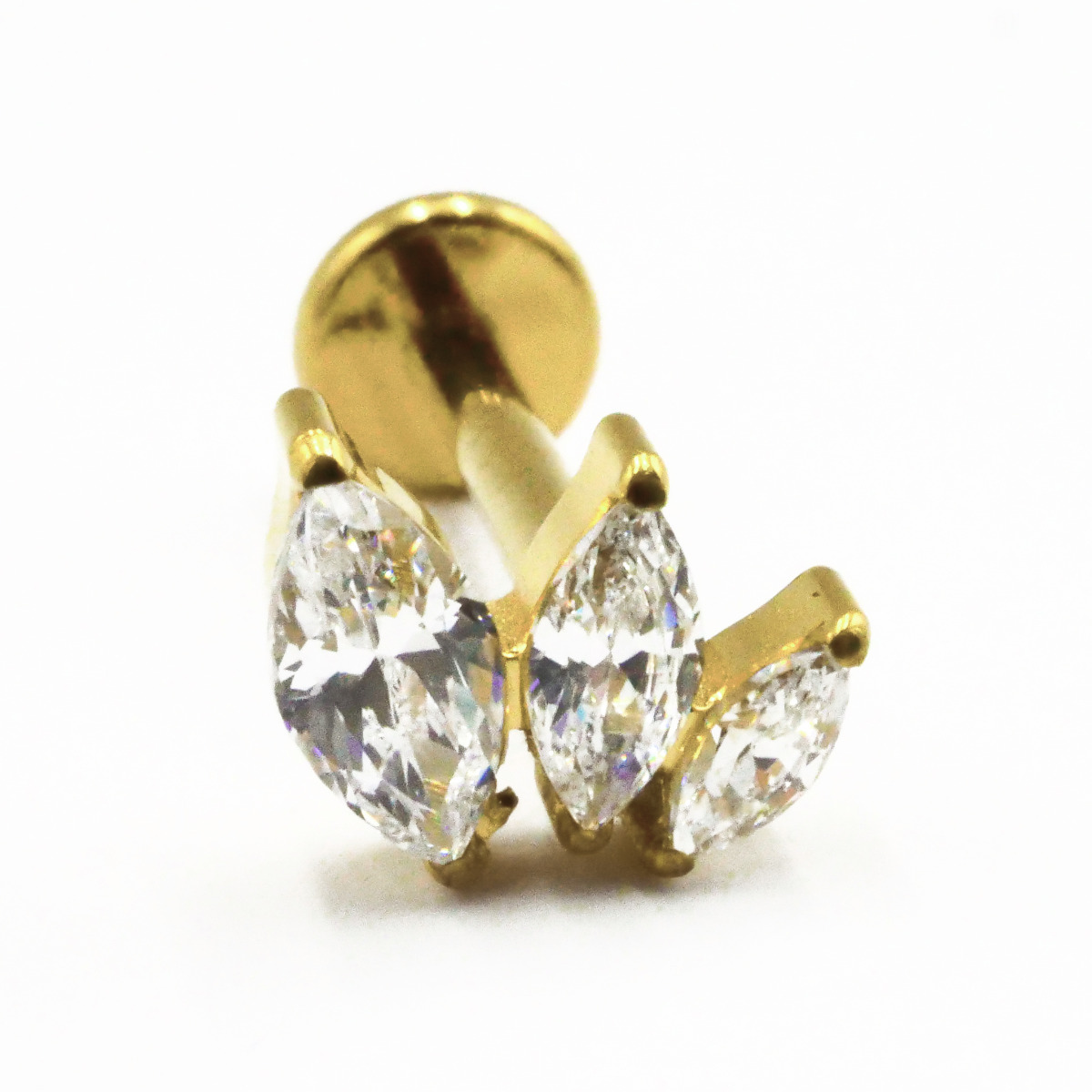 Labret Titane PVD Gold Interne Stérile motif 3 Broches à StrassBlanc | Itc