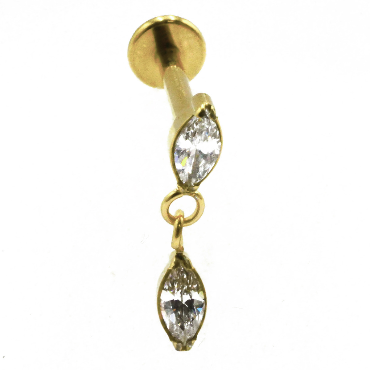 Labret Titane PVD Gold Interne Stérile motif Pendentif Oval à Strass Blanc | Itc