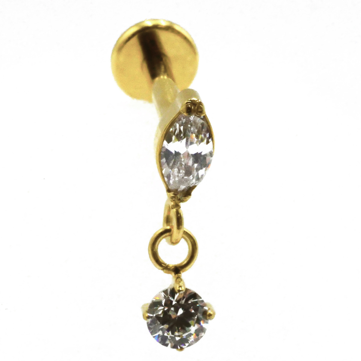 Labret Titane PVD Gold Interne Stérile motif Pendentif Rond à Strass Blanc | Itc