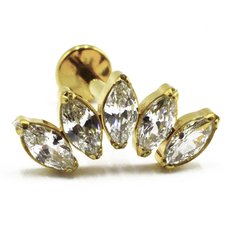 Labret Titane PVD Gold Interne Stérile motif Marquise 5 Strass | Itc