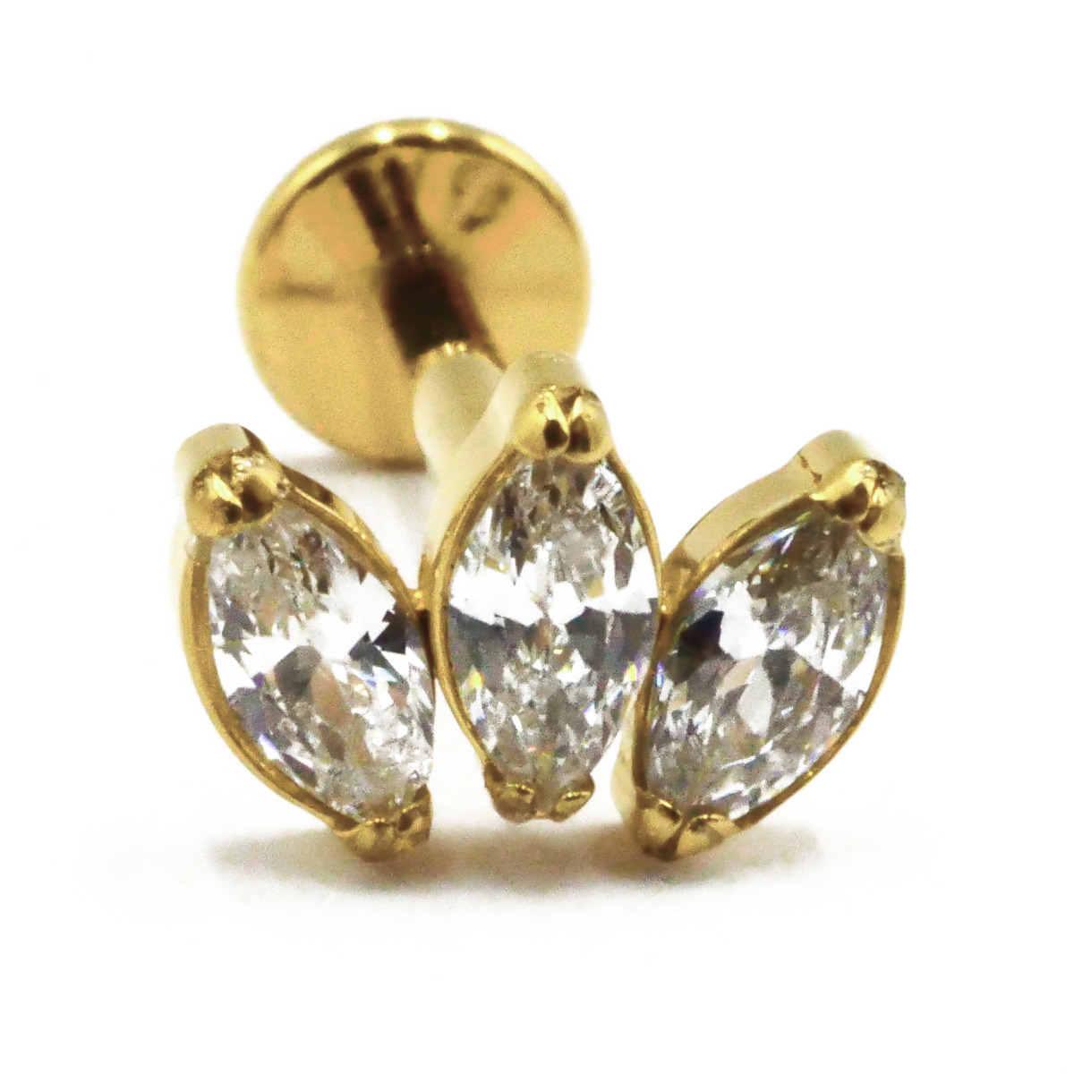  Labret Titane PVD Gold Filetage Interne Stérile motif Marquise 3 Strass | Itc