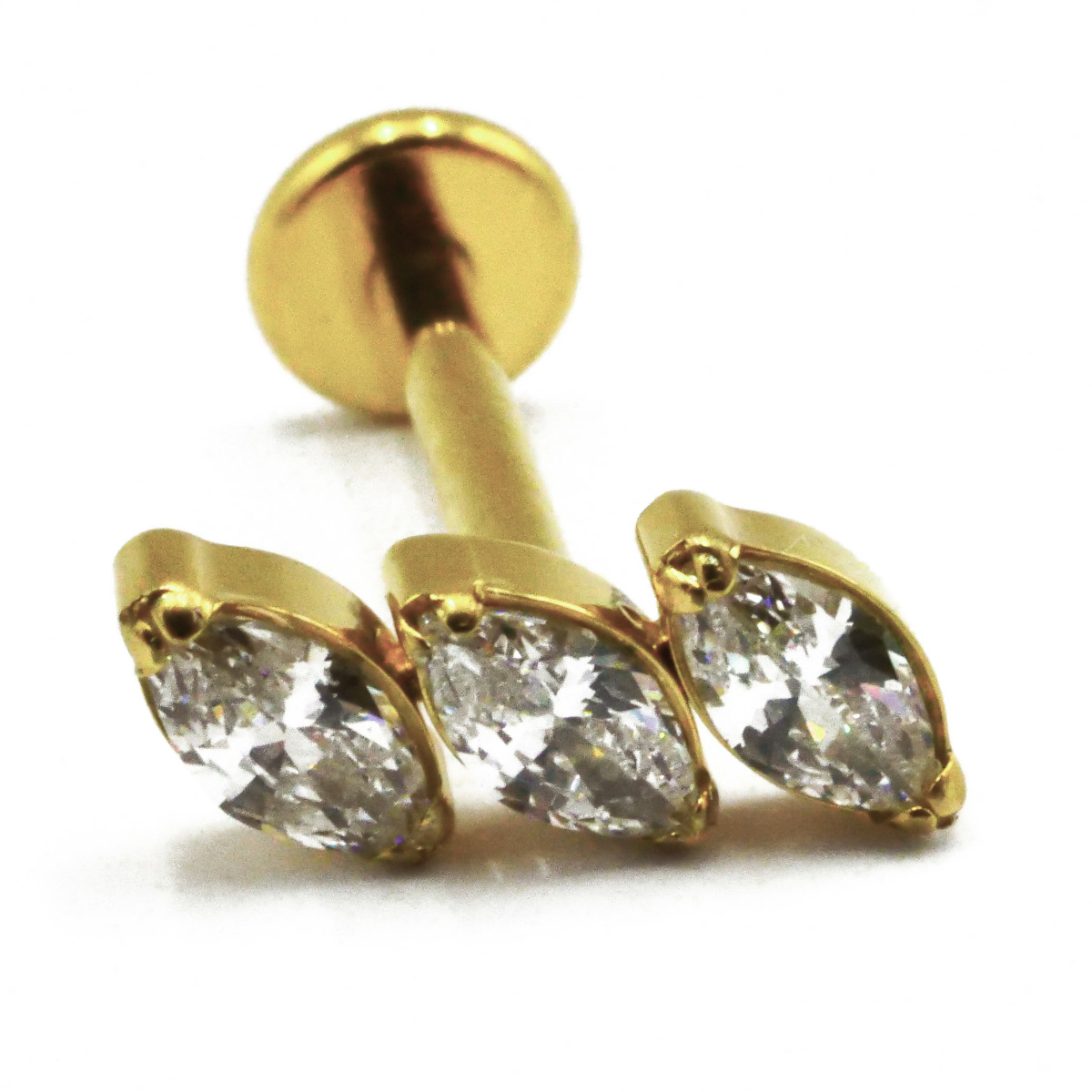  Labret Titane PVD Gold Interne Stérile motif Marquise 3 Strass | iTC