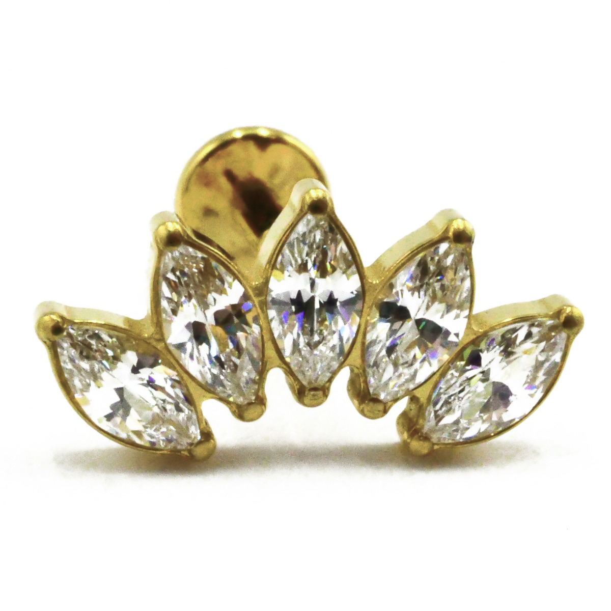 Labret Titane PVD Gold Interne Stérile motif Marquise droit 5 Strass Blanc | Itc
