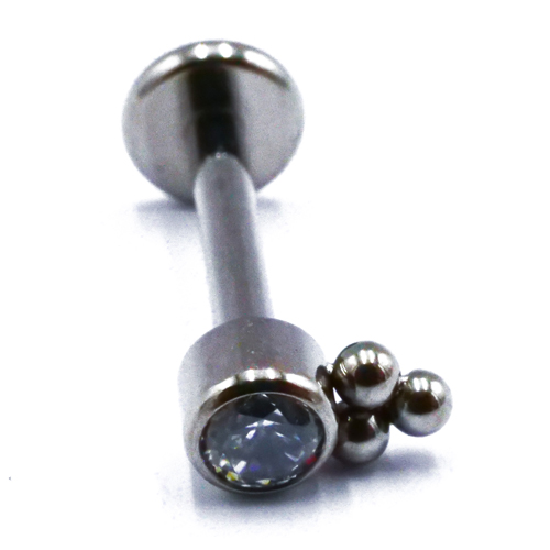 Labret Titane Interne Stérile motif 3 Micro Billes et Strass Blanc | Itc