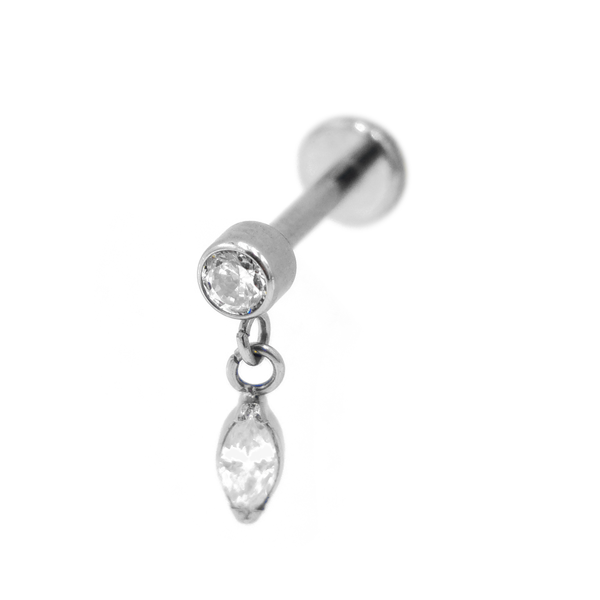 Labret Titane Interne Stérile motif Rond Pendentif Ovale à Strass Blanc | Itc