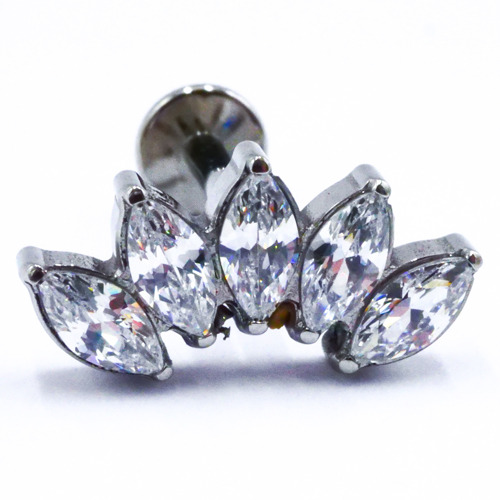 Labret Titane Interne Stérile motif Couronne de 5 Strass Blanc | Itc