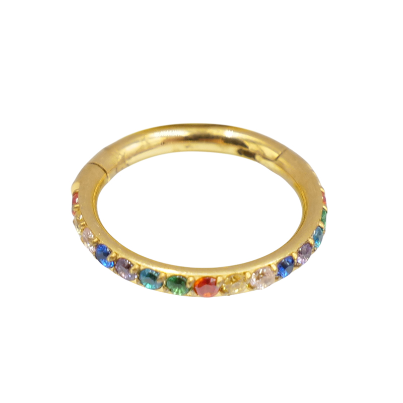 Anneau charnière 1,2x8 titane PVD GOLD Stérile motif strass multicolore| Itc