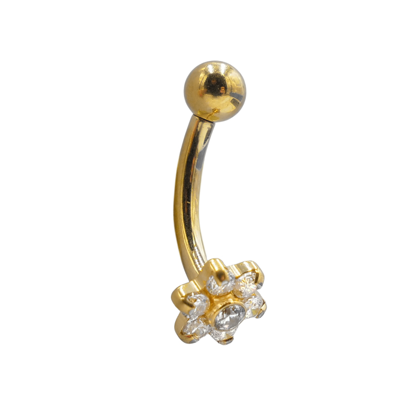 Banane 1,2x8 Titane PVD GOLD interne stérile fleur 7 strass | Itc