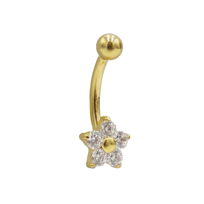 Banane 1,2x8 Titane PVD GOLD interne stérile Fleur 5 strass Blanc| Itc