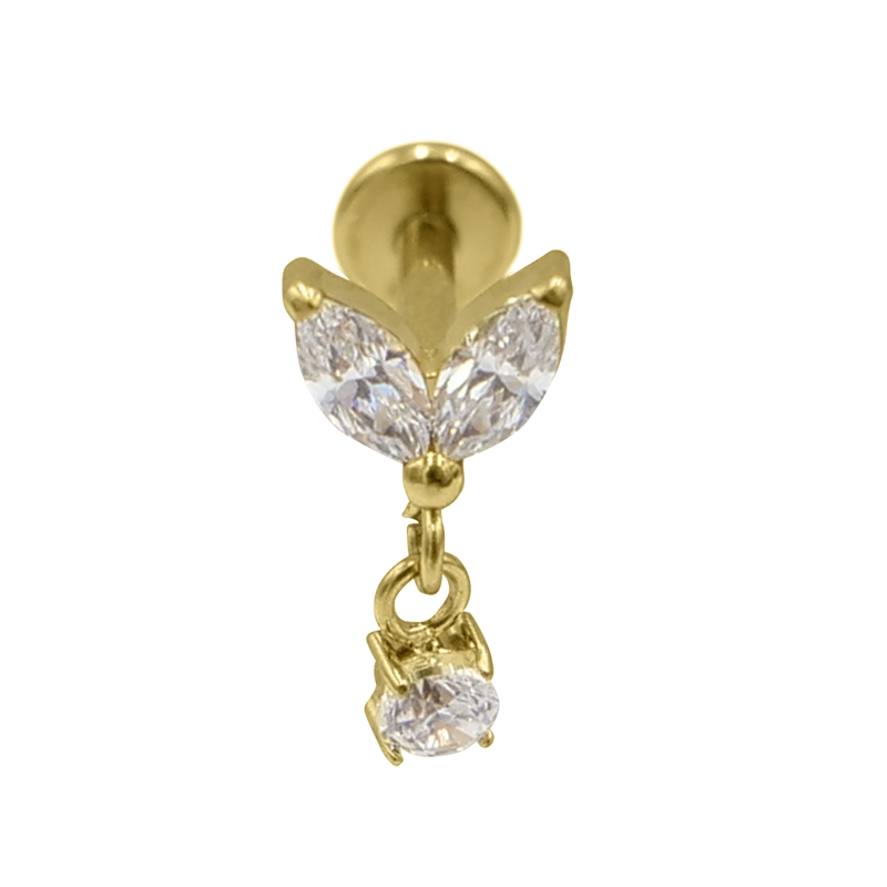 Labret Titane PVD Gold Interne Stérile motif Marquise 2 Strass et 1 Pendentif |