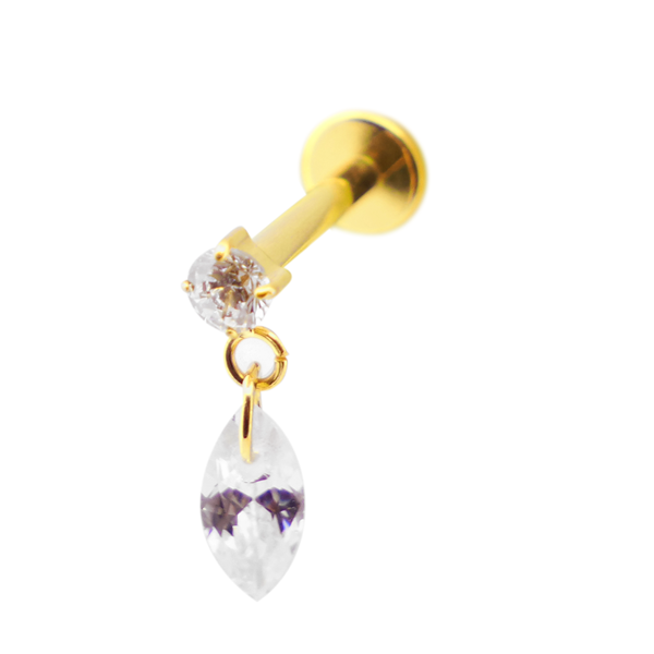 Labret Titane PVD Gold Interne Stérile motif Strass et pendentif Ovale | Itc