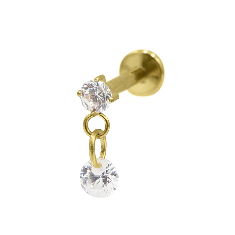 Labret Titane PVD Gold Interne Stérile motif Strass et pendentif Larme | Itc