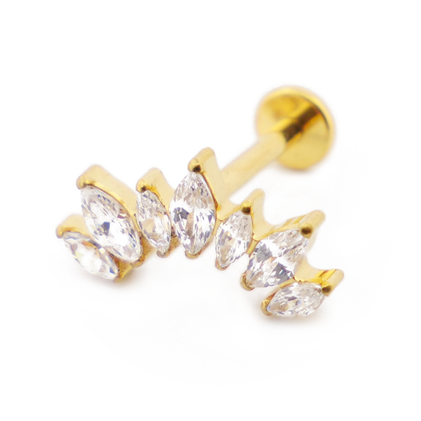 Labret Titane PVD Gold Interne Stérile motif Marquise 7 Strass Courbés | Itc