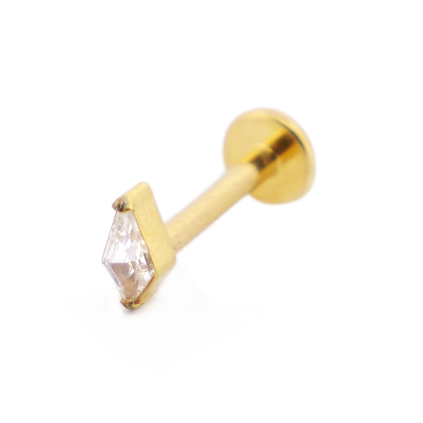 Labret Titane PVD Gold Threadless Stérile motif Losange à Strass | Itc