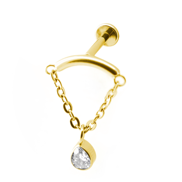 Labret Titane PVD GOLD interne stérile avec barre courbe chaîne strass | iTC
