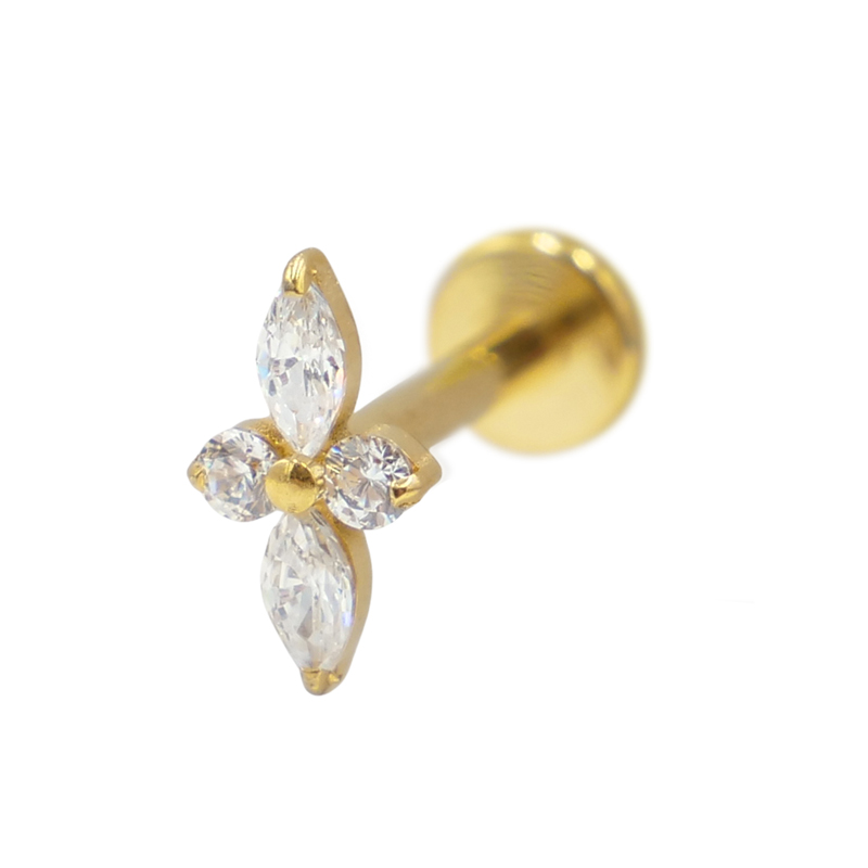 Labret Titane PVD Gold Interne Stérile motif Petales strass BL | Itc