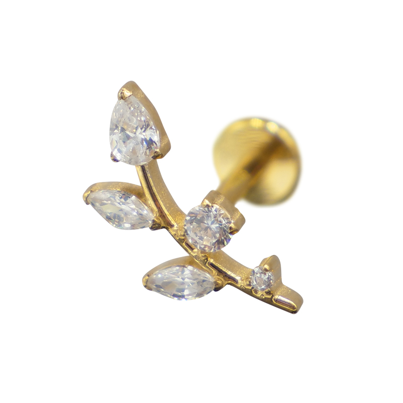 Labret Titane PVD Gold Interne Stérile motif branche rond/Ovale/Triangle BL| Itc