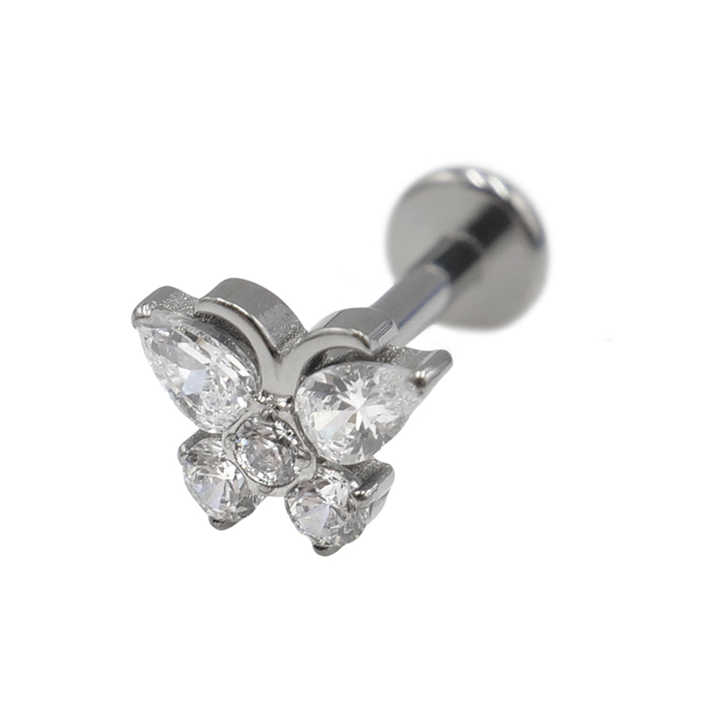 Labret Titane Interne Stérile motif papillon strass BL| Itc