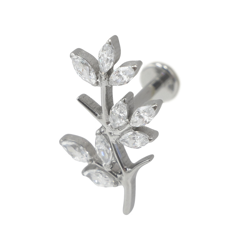Labret Titane Interne Stérile motif branche strass BL| Itc