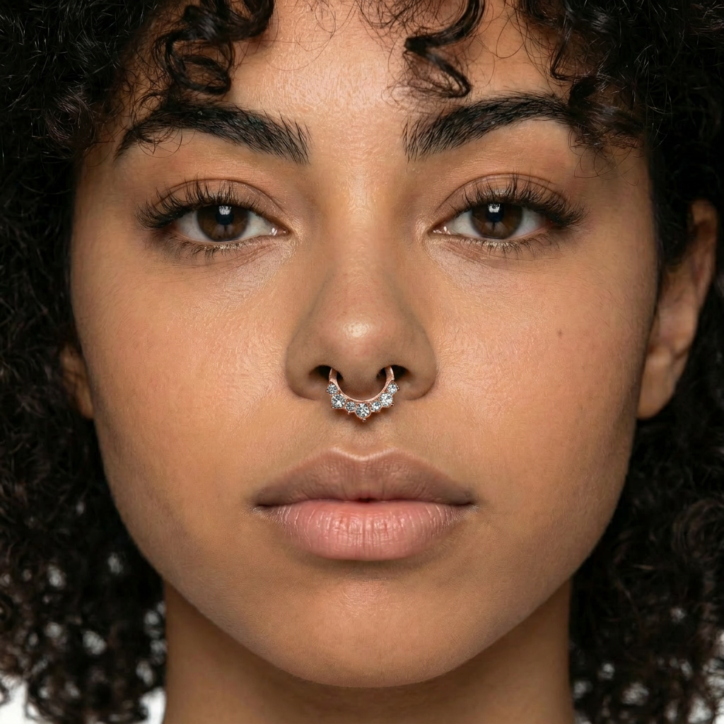 Piercing septum sur modèle Mise en avant d'un piercing placé sur le corps